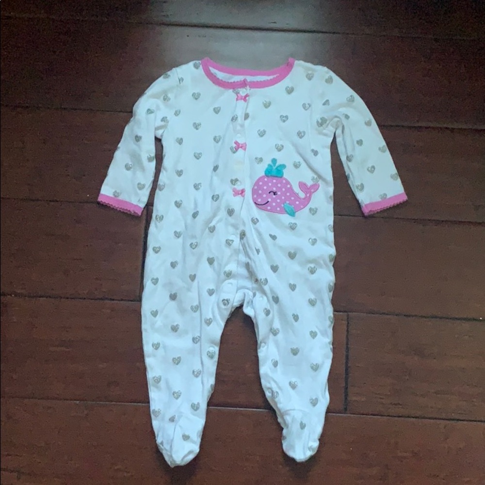 White one piece with silver hearts
